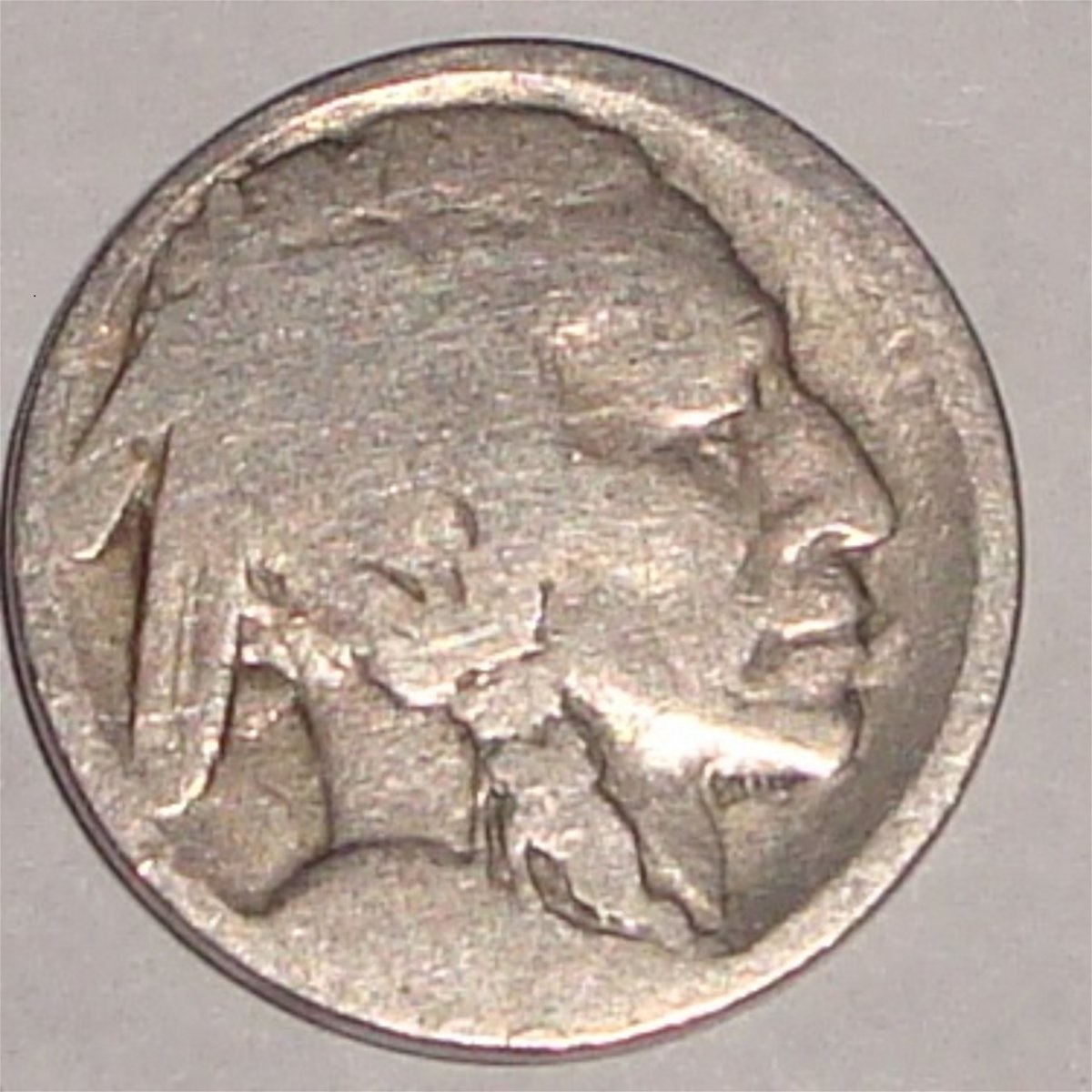 1931-S Buffalo Nickel die clash error showing ghost impression of obverse design transferred to reverse field
